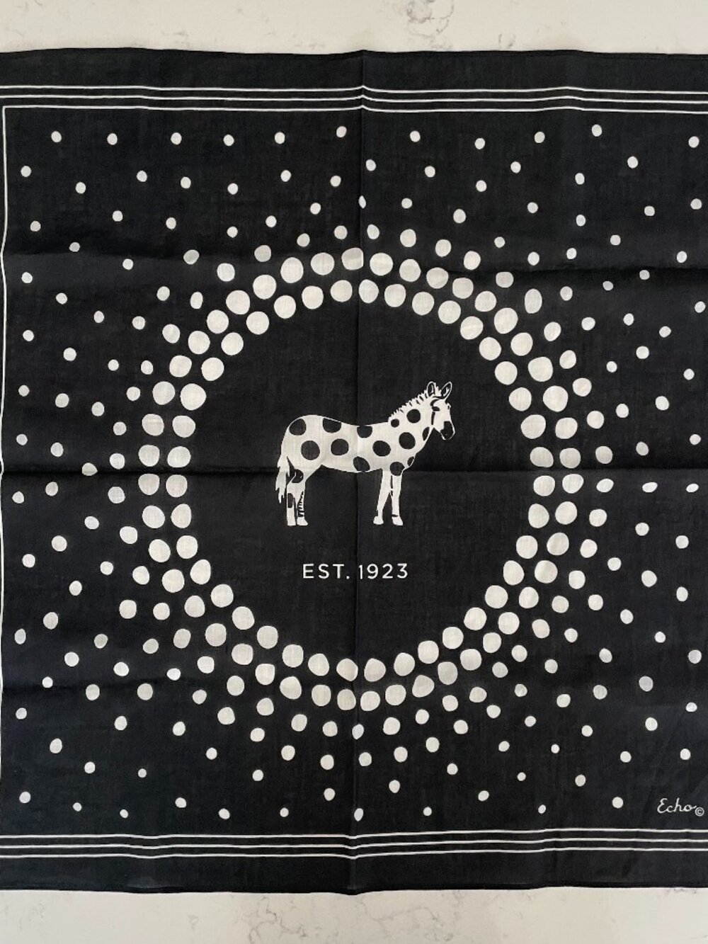 Echo 20.5" x 20.5" Square Animal/Polka Dot Print Scarf Black Wht - no fabric tag